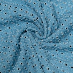 Blue Colour Denim Cutwork Embroidered Fabric
