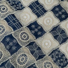 Blue Colour Denim Cutwork Embroidered Fabric
