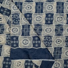 Blue Colour Denim Cutwork Embroidered Fabric