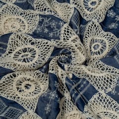 Blue Colour Denim Cutwork Embroidered Fabric