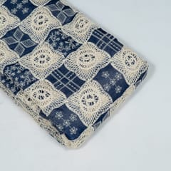 Blue Colour Denim Cutwork Embroidered Fabric