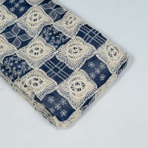Blue Colour Denim Cutwork Embroidered Fabric