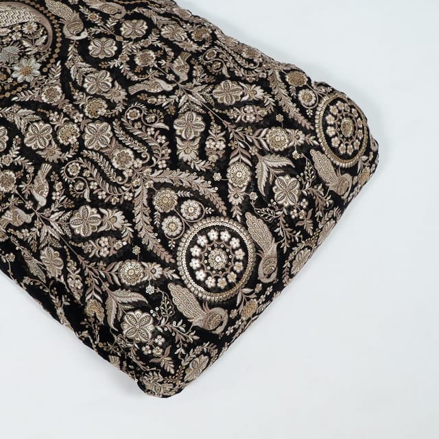 Black Colour Georgette Embroidered Fabric