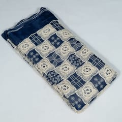 Blue Colour Denim Cutwork Embroidered Fabric