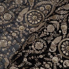 Black Colour Georgette Embroidered Fabric