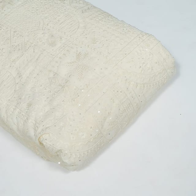 Off White Colour Georgette Embroidered Fabric