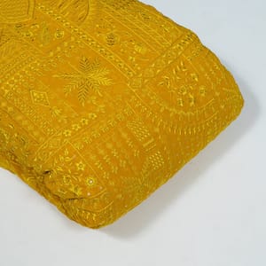 Mustard Colour Georgette Embroidered Fabric