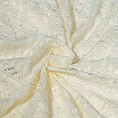 Off White Colour Georgette Embroidered Fabric