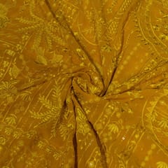Mustard Colour Georgette Embroidered Fabric