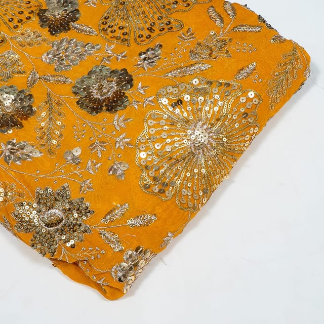 Mustard Colour Georgette Embroidered Fabric