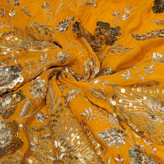 Mustard Colour Georgette Embroidered Fabric