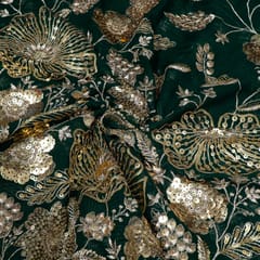 Bottle Green Colour Georgette Embroidered Fabric