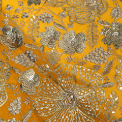 Mustard Colour Georgette Embroidered Fabric
