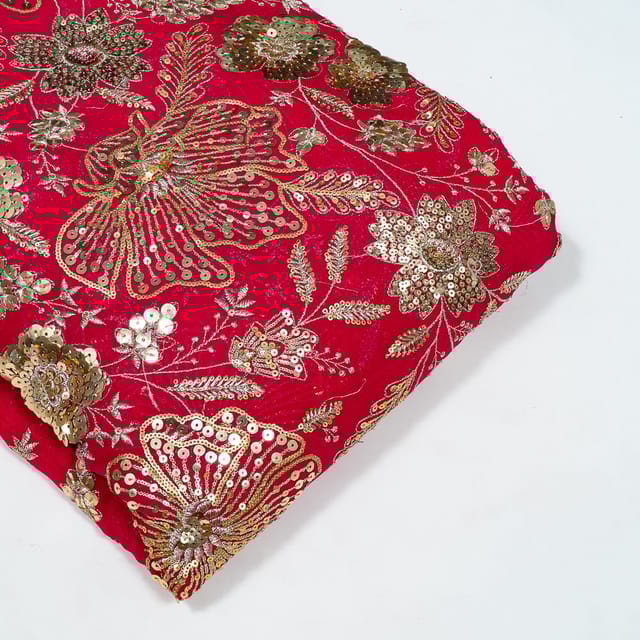 Majenta Colour Georgette Embroidered Fabric