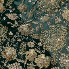 Bottle Green Colour Georgette Embroidered Fabric