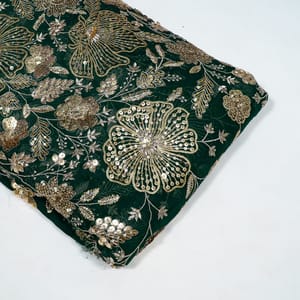 Bottle Green Colour Georgette Embroidered Fabric