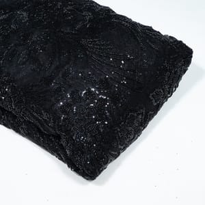 Black Colour Imported Net Embroidered Fabric