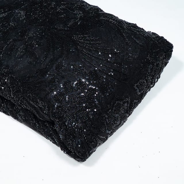 Black Colour Imported Net Embroidered Fabric