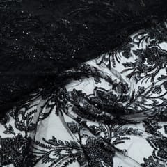 Black Colour Imported Net Embroidered Fabric