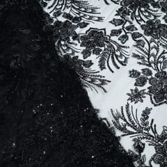 Black Colour Imported Net Embroidered Fabric