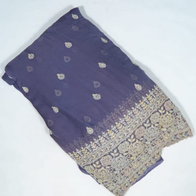 Purple Colour Georgette Embroidered Fabric