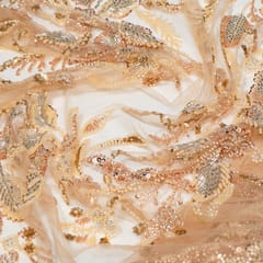 Gold Colour Imported Net Embroidered Fabric