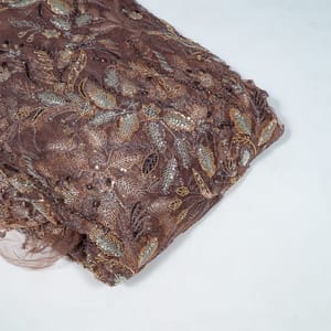 Brown Colour Imported Net Embroidered Fabric