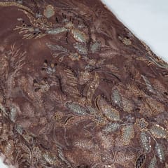 Brown Colour Imported Net Embroidered Fabric