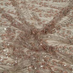 Onion Pink Colour Net Embroidered Fabric