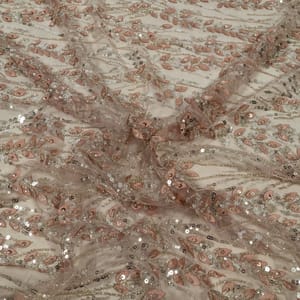 Onion Pink Colour Net Embroidered Fabric