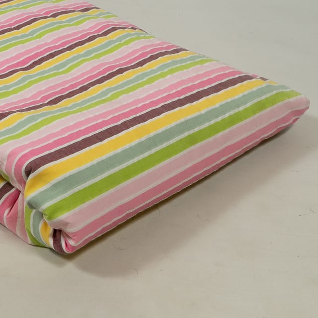 Pink Colour Cotton Seersucker Stripes Fabric