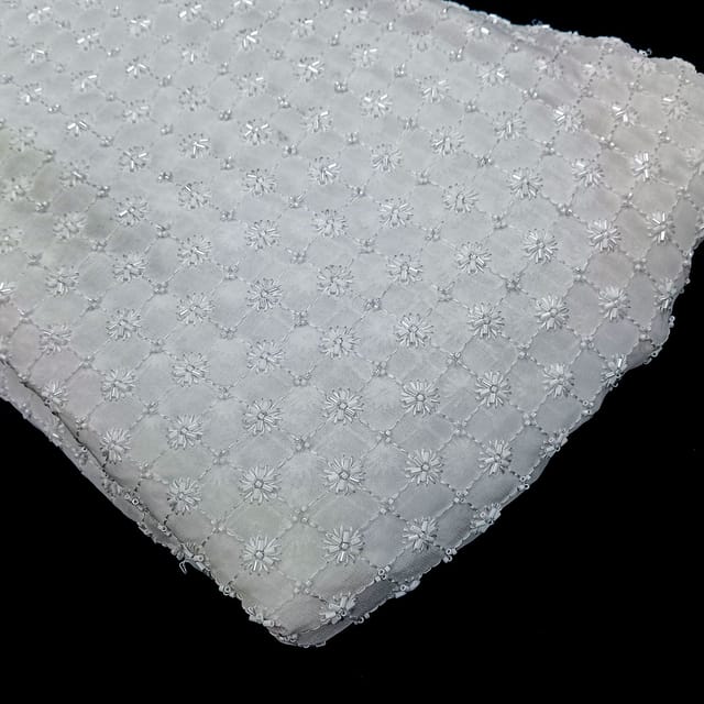 White dyeable georgette embroidery fabric