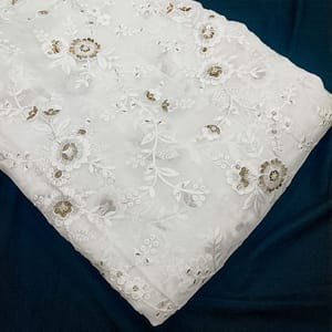 White dyeable georgette embroidery fabric