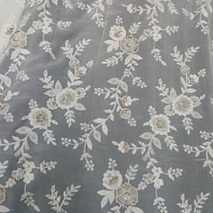 White dyeable georgette embroidery fabric