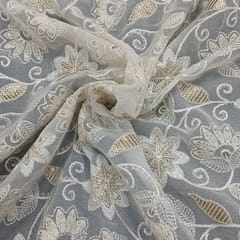 White dyeable georgette embroidery fabric