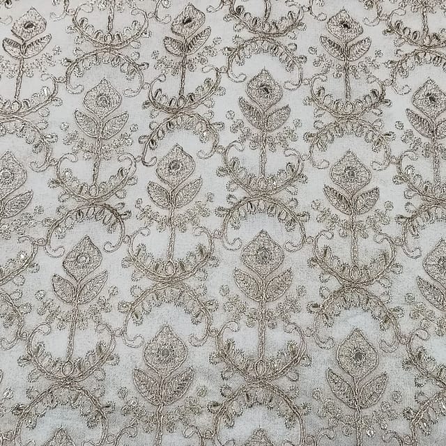White dyeable georgette embroidery fabric