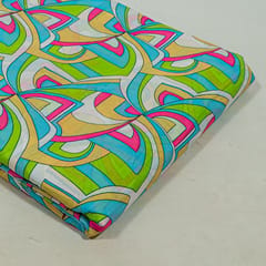 White with multi Colour Cotton Cambric Printed Fabric