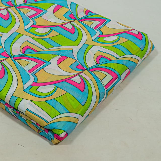 White with multi Colour Cotton Cambric Printed Fabric
