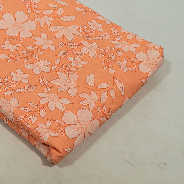 Peach Colour Cotton Cambric Printed Fabric