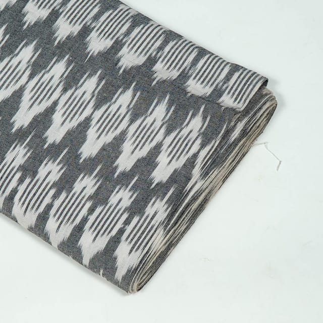 Grey Colour Cotton Ikat Fabric
