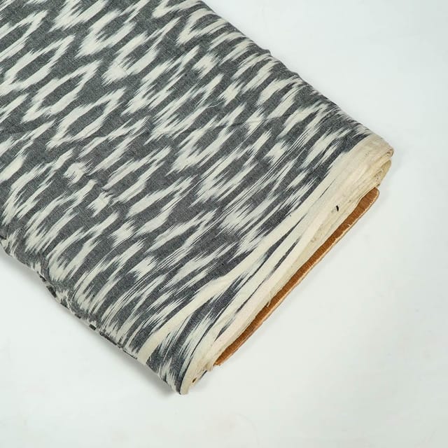 Grey Colour Cotton Ikat Fabric