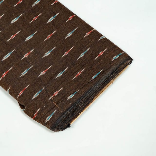 Brown Colour Cotton Ikat Fabric
