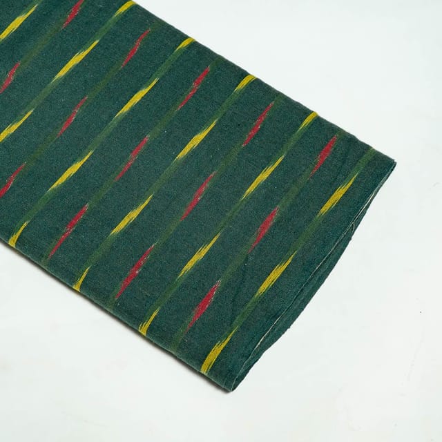 Green Colour Cotton Ikat Fabric
