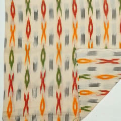 Cream and Multi Colour Cotton Ikat Fabric