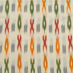 Cream and Multi Colour Cotton Ikat Fabric
