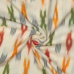 Cream and Multi Colour Cotton Ikat Fabric
