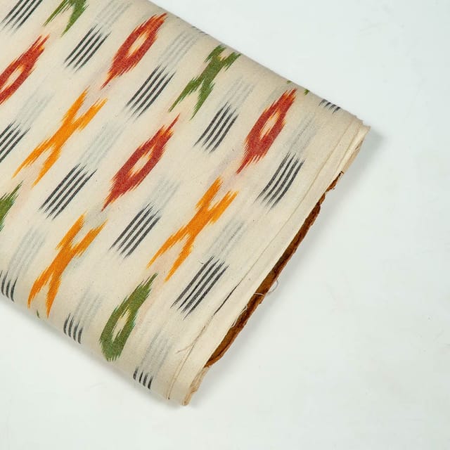 Cream and Multi Colour Cotton Ikat Fabric