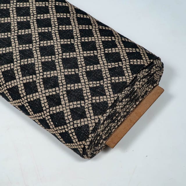 Black Colour Poly Cotton Jacquard Fabric