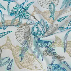 Blue Colour Poly Cotton Jacquard Fabric