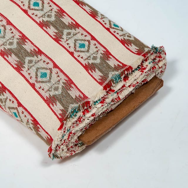 Red Colour Poly Cotton Jacquard Fabric